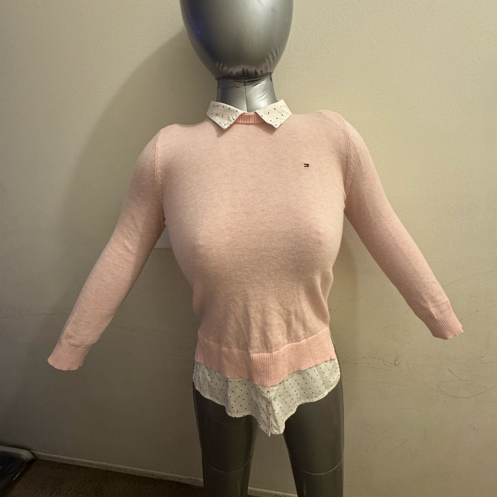 Tommy Hilfiger Light Pink Knit with Polka Dot Collar